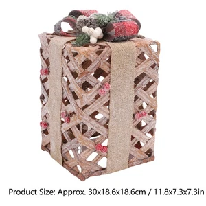 Regalo Navidad Regalo Cajas de Ratán Bajo Árbol de Navidad Decoración con Bayas Pino - Imagen 1 de 12