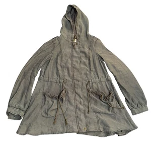 Free People Field Jacket Womens Small Khaki Green Military Linen Flax Blend Zip - Picture 1 of 18