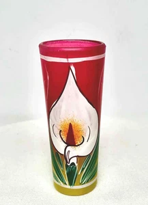 Vintage CALLA LILY Tall Shot Glass Vibrant Colors Bar Ware - Picture 1 of 6