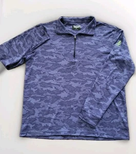 Straight Down Golf Blue Camo 1/4 Quarter Zip Pullover Hemlock Men's Size Large - Picture 1 of 12