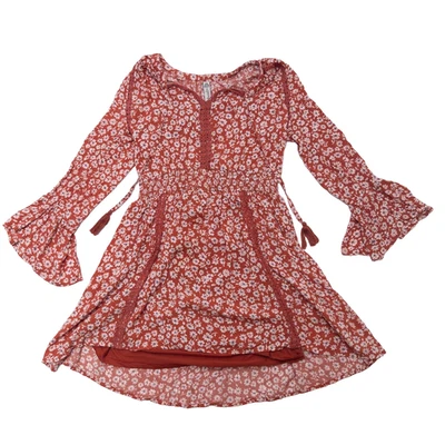 American Rag женщин XS красный цветочный богемное крестьянское мини-платье Bell рукав - Изображение 1 из 4