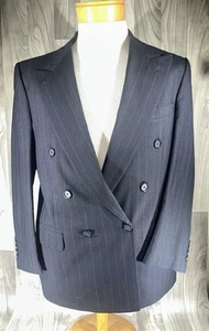 Burberry’s VTG Double Breasted Wool Blazer Sports Coat Navy Pin Stripe - Picture 1 of 13