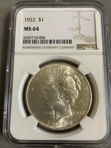 1922 Peace Silver Dollar Coin NGC MS64 - Picture 1 of 4