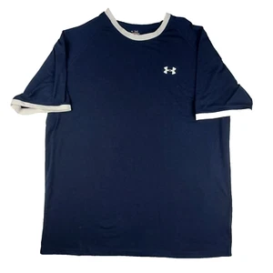 Under Armour T Shirt Mens XL HeatGear Navy Blue White Trim Short Sleeve - Picture 1 of 6