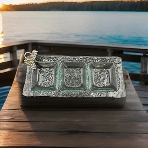 Recycled Glass Divided Serving Tray Art Glass Textured Ice Look No Damage - Picture 1 of 4
