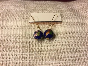 14k Gold JCM Jacmel Mauritius Pierced Earrings Cloisonne Butterfly Stylish - Picture 1 of 21