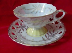 Vintage Original Dee Bee Co Imports handbemalt Japan Teetasse & Untertasse PearlGold - Bild 1 von 8