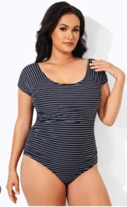 Meet Curve Badeanzug XL schwarz-weiß gestreift - Bild 1 von 5