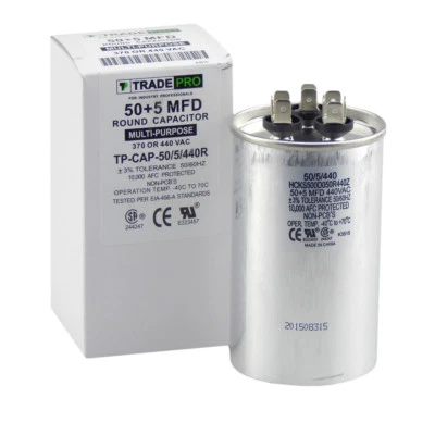 TRADEPRO NEW 50/5 Mfd 440 Volt Round Dual Run Capacitor 50+5 running cap 50/5/440