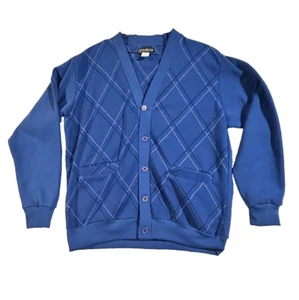 Vintage Haband Mens (M) Cardigan Blue Argyle Button Up Pockets Long Sleeve - Picture 1 of 4
