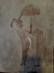 1960-70 R. Hendrickson Sepia Print Risque Sexy Nude Lady Posing at Trolley Stop - Picture 1 of 5