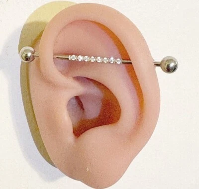 STERILIZED TINY TINY TINY TINY CZ  INDUSTRIAL BARBELL Surgical Steel  14g 1-1/2" - Image 1 of 4