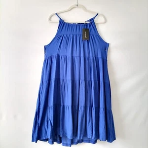 NWT Zil Cremo Womens Blue Halter Neck Sleeveless Tiered Swing Dress Size XL - Picture 1 of 8