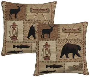 Paquete de 2 fundas de almohada decorativas para cojín rústico oso alce de 18x18 pulgadas - Imagen 1 de 7