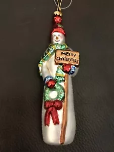 De Colección Kohl’s Navidad 6" Vidrio Pintado a Mano Muñeco de Nieve Adorno Letrero Corona Sombrero Rojo - Imagen 1 de 3