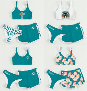 Miami Dolphins 3 Pieces Sports Suit Cotton Crop Tops Cover Up Swim Shorts Gifts