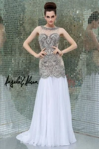 Angela Allison 41092 Grey White Stunning Pageant Gown Dress sz 12 - Imagen 1 de 2
