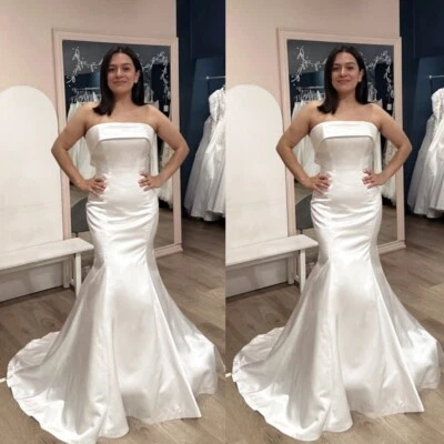 Silk Satin Mermaid Wedding Dresses Plus Size Strapless Sweep Train Bridal Gowns - Image 1 of 4