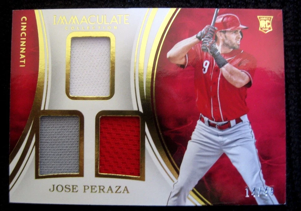 JOSE PERAZA RC 2016 PANINI IMMACULATE COLLECTION TRIPLE PATCH#14/49-REDS 2B RC - Image 1 of 4