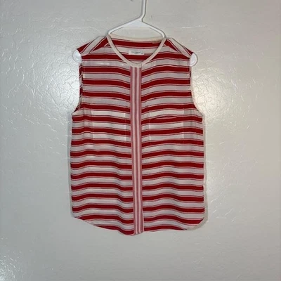 Оборудование женская рубашка маленький красный белый в полоску без рукавов 100% шелк Топ - Изображение 1 из 4