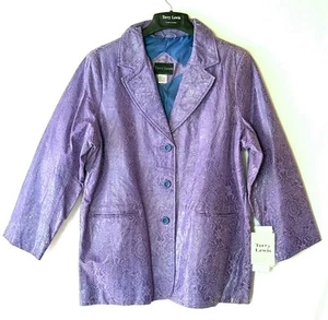 NWT Women's TERRY LEWIS Classic Embossed Lavender Leather Jacket 1X - Picture 1 of 10