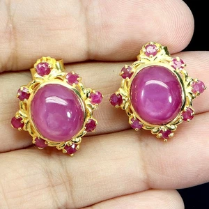 925 Sterling Silver Earrings Oval Ruby 11x10mm Natural Gemstone Jewelry - Picture 1 of 14