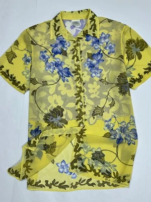 Vestido Camisa La Perla Vintage Amarillo Transparente Floral/Cubrimiento de Playa Talla 48/XL Foto 1 de 4