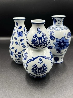 New Bombay Company Blue & White Floral Ceramic Vases Set of 3 Willow Style Decor - Image 1 of 4