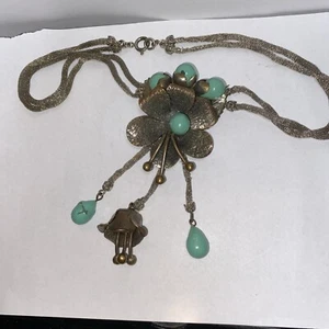 ANTIQUE UNSIGNED MIRIAM HASKELL SAUTOIR ELABORATE METAL BELL FLOWER NECKLACE - Picture 1 of 22