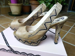 Scarpe aperte con tacco e zeppa donna LA FORNARINA in pelle 36 beige sabbia - Foto 1 di 4