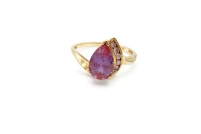 10k Yellow Gold Lab-Created Alexandrite Diamond Ring Size 7.25 - Image 1 of 4