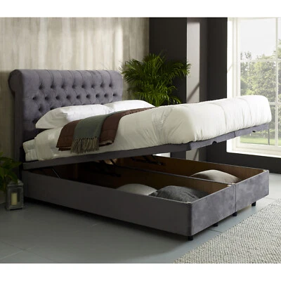 Sleigh Chesterfield Bed Gas Lift Ottoman Storage Bed Frame Base with Headboard