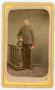 PHOTO CDV Castres Photographie du Progrès, un militaire pose HAND TINTED - Picture 1 of 2