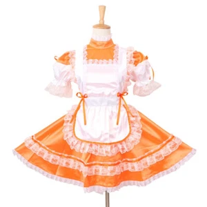 Sissy maid Girl lockable Orange Satin dress cosplay costumes Tailor-made - Picture 1 of 5