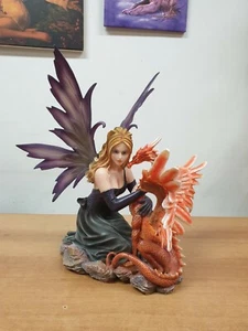 FAIRY ELFEN FEES FATA FATINA HADAS BIONDA INGINOCCHIATA DRAGO ARANCIONE NO ALPES - Imagen 1 de 9