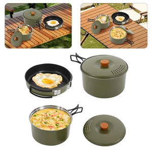 Portable Camping Cooking Cookware Kit 2 Pot w/Lid, Frying Pan For Outdoor Picnic - Picture 1 of 17