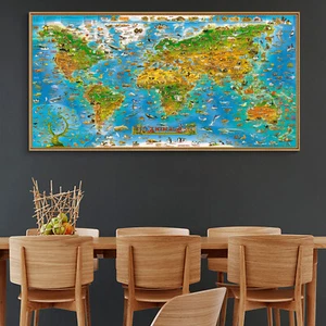 Animal Of The World Education World Map Silk Canvas Poster Kid Gift Unframed 116 - Picture 1 of 9