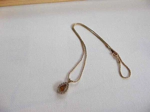 SMALL GOLD PENDANT NECKLACE WITH TOPAZ STONE AND LITTLE WHITE STONES - Picture 1 of 2