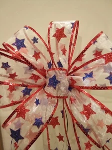 July 4th bow decoration red white blue Summer Patriotic 9 loops approx. 8 inches - Picture 1 of 3