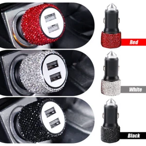 Dual USB Port Fast Charging Car Charger with Bling Rhinestones Safety Hammers - Picture 1 of 12