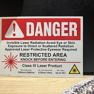 Laser Door Warning Sign For Class IV, Wavelength 1064nm To 2940nm 10x14 - Picture 1 of 1