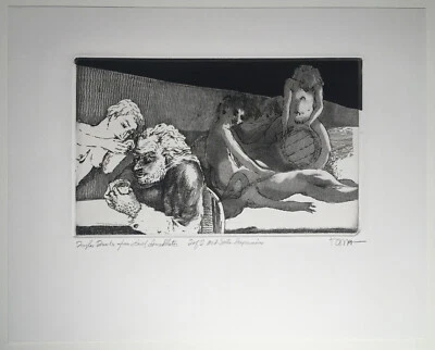 SALE: Wine Dream, Bacchus, Barrel, Orig Engraving & Etching, Signed, B, Reg: $18 - Image 1 of 3