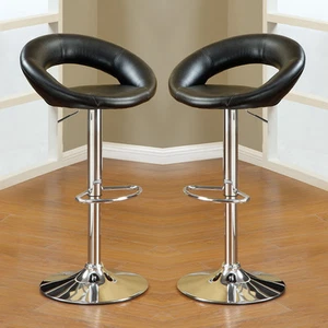 2 pcs Adjustable Swivel Solar Ring Barstools Bar Pub Stool Footrest Black PU - Picture 1 of 1