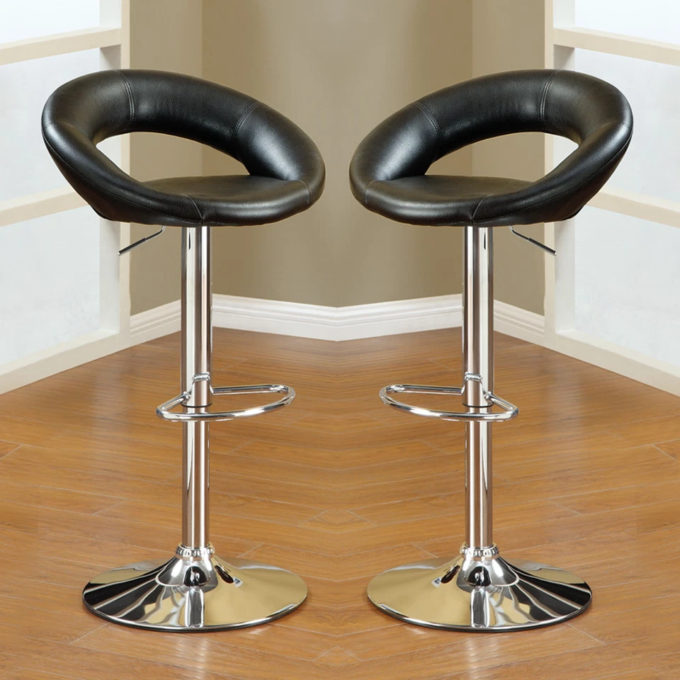2 pcs Adjustable Swivel Solar Ring Barstools Bar Pub Stool Footrest Black PU - Image 1 of 1