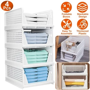 4Packs Folding Wardrobe Storage Box Plastic Drawer Organizer Stackable Shelf New - Picture 1 of 17