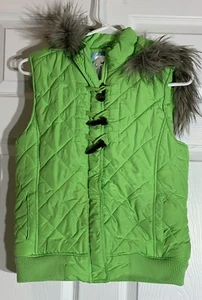 Justice Teen Quilted Ski Vest Jacket PUFFER Fur Detachable Hood Size 18 - Picture 1 of 4