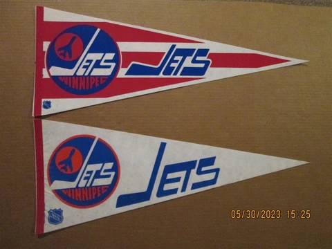 NHL Winnipeg Jets Vintage Circa 1980's Lot of 2 Different Team Logo Pennants Cover