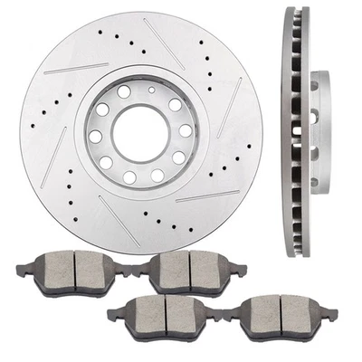 Drilled & Slotted Front Brake Pads + Rotors For VOLKSWAGEN PASSAT AUDI A4 288mm - Image 1 of 4