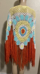 NO 1 LOS ANGELES OPEN CROCHET/KNIT ACRYLIC  FRINGED MULTI COLOR  COVER - Bild 1 von 10
