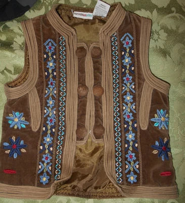 Y2K винтажный Mary Kate Ashley 4/5 желтовато-коричневый бархат жилет вышитый богемное Lainey Renaiss - Изображение 1 из 4